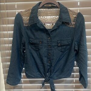 Poetry Denim Shirt with Lace Accents